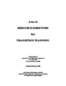 Area 13 RESOURCE DIRECTORY. For TRANSITION PLANNING