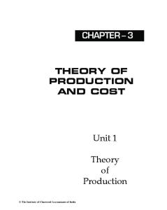 CHAPTER 3 THEORY OF PRODUCTION AND COST. Unit 1. Theory of Production. The Institute of Chartered Accountants of India