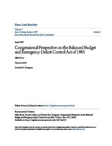 Congressional Perspective on the Balanced Budget and Emergency Deficit Control Act of 1985