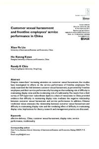 Customer sexual harassment and frontline employees service performance in China