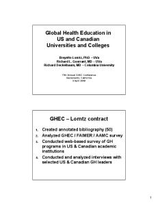 Global Health Education in US and Canadian Universities and Colleges. GHEC Lorntz contract