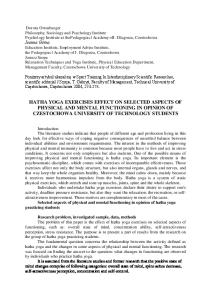 HATHA YOGA EXERCISES EFFECT ON SELECTED ASPECTS OF PHYSICAL AND MENTAL FUNCTIONING IN OPINION OF CZESTOCHOWA UNIVERSITY OF TECHNOLOGY STUDENTS