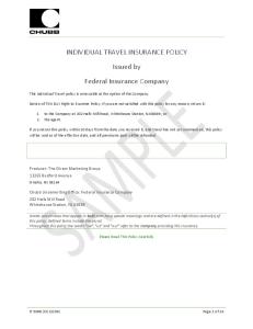 INDIVIDUAL TRAVEL INSURANCE POLICY. Issued by. Federal Insurance Company