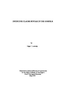 INFINITIVE CLAUSE SYNTAX IN THE GOSPELS