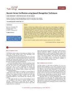 Jurnal Teknologi. Quranic Verses Verification using Speech Recognition Techniques. Full paper
