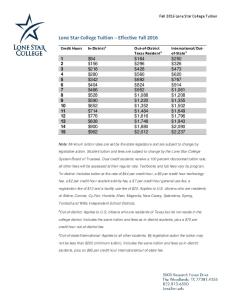 Lone Star College Tuition Effective Fall 2016