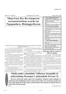 Maj-Gen Ko Ko inspects reconstruction works in Ngapudaw, Hainggyikyun