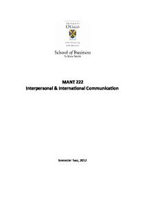 MANT 222 Interpersonal & International Communication