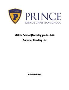 Middle School (Entering grades 6-8) Summer Reading List