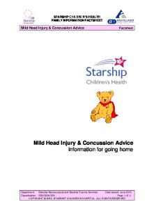 Mild Head Injury & Concussion Advice Information for going home