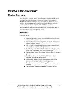 MODULE 3: MULTICURRENCY. Module Overview. Objectives