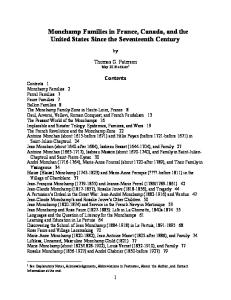 Monchamp Families in France, Canada, and the United States Since the Seventeenth Century
