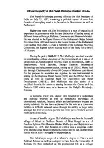 Official Biography of Shri Pranab Mukherjee President of India