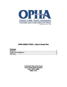 OPHA RESOLUTION: Adults in Dental Pain
