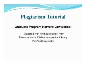 Plagiarism Tutorial Graduate Program Harvard Law School