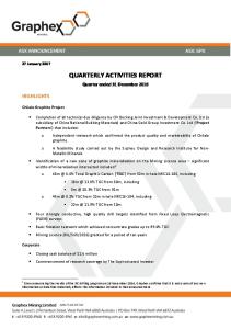 QUARTERLY ACTIVITIES REPORT