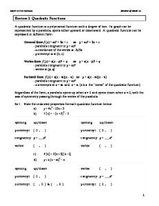 Review 1: Quadratic Functions