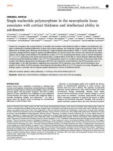 Single nucleotide polymorphism in the neuroplastin locus associates with cortical thickness and intellectual ability in adolescents