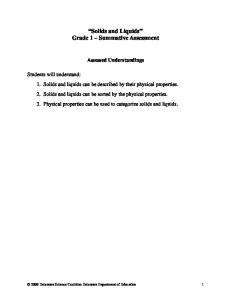 Solids and Liquids Grade 1 Summative Assessment