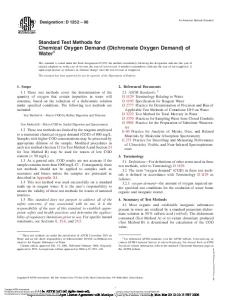 Standard Test Methods for Chemical Oxygen Demand (Dichromate Oxygen Demand) of Water 1