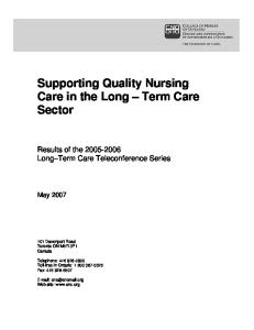Supporting Quality Nursing Care in the Long Term Care Sector